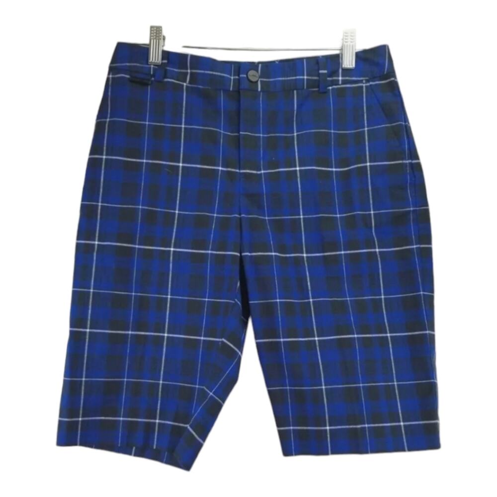 LRL Ralph Lauren Shorts Blue Black Plaid Golf Lauren Active Sport Chino Size 12